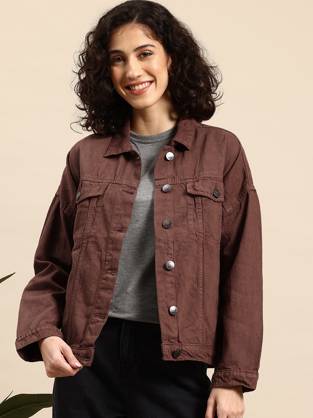 

Mast & Harbour Pure Cotton Denim Jacket, Coffee brown
