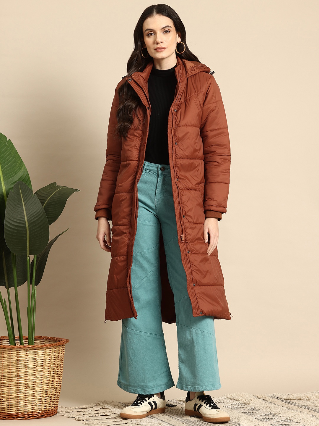 

Mast & Harbour Longline Hooded Padded Jacket, Rust