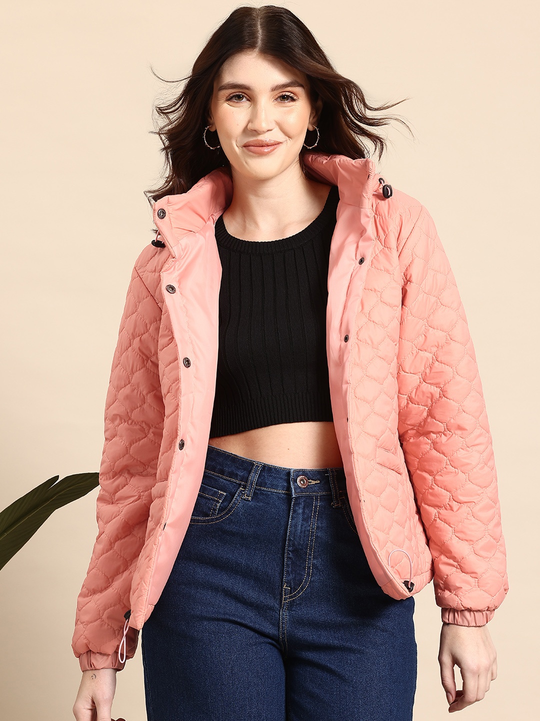 

Mast & Harbour Quilted Longline Jacket, Peach
