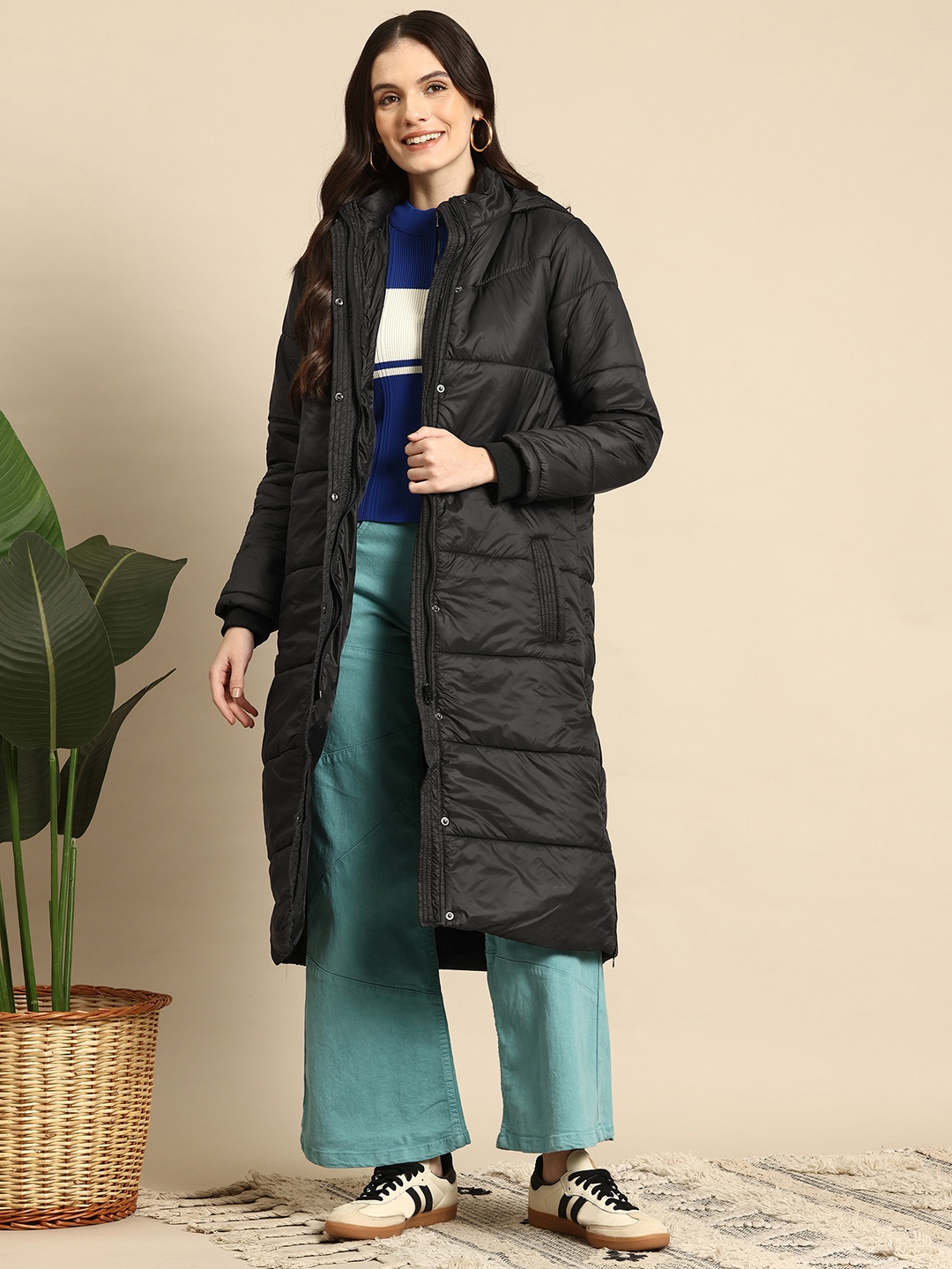 

Mast & Harbour Longline Hooded Padded Jacket, Black