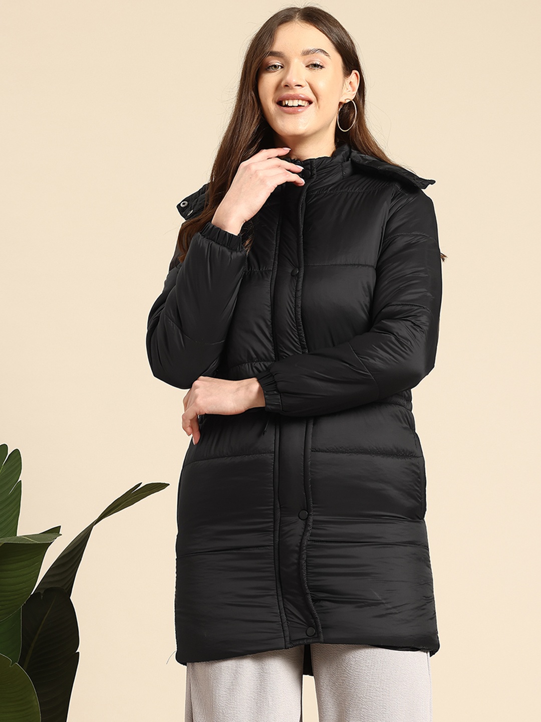 

Mast & Harbour Detachable Hood Longline Padded Jacket, Black