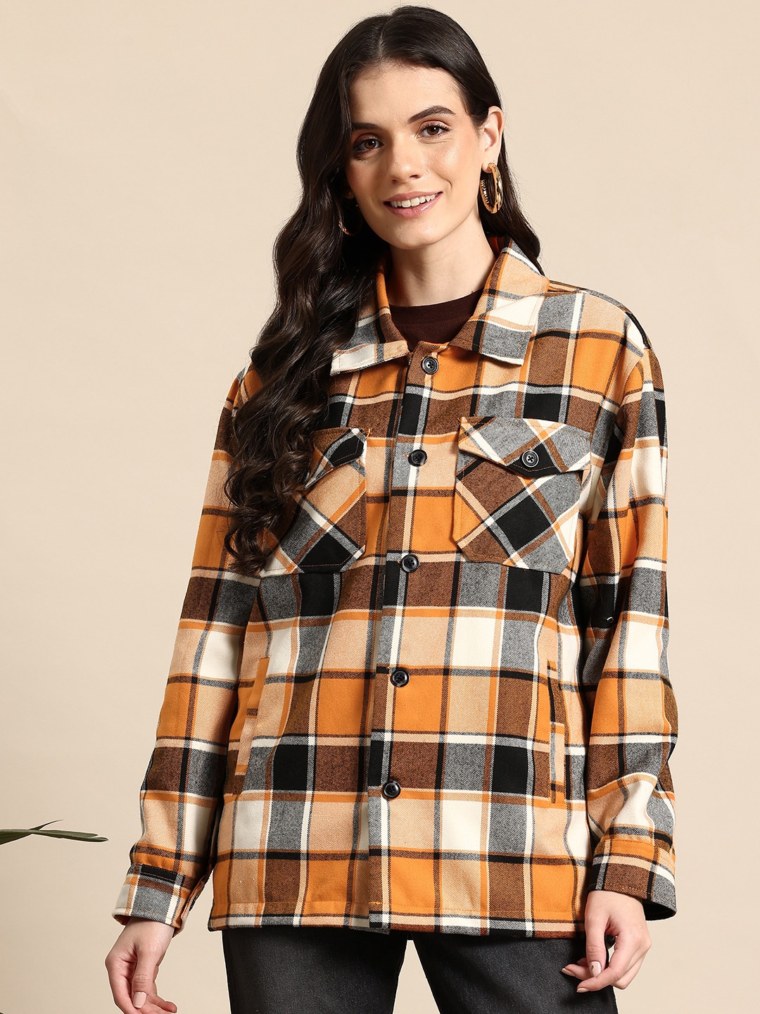 

Mast & Harbour Checked Longline Tailored Jacket, Orange