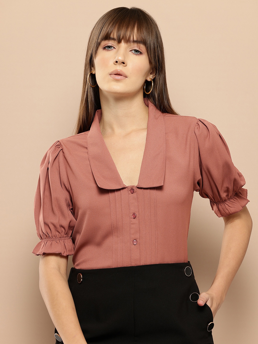 

her by invictus Pintuck Detailed Shirt Style Top, Brown
