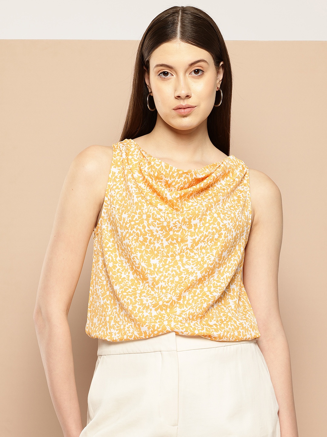 

her by invictus Floral Print Cowl Neck Top, Yellow