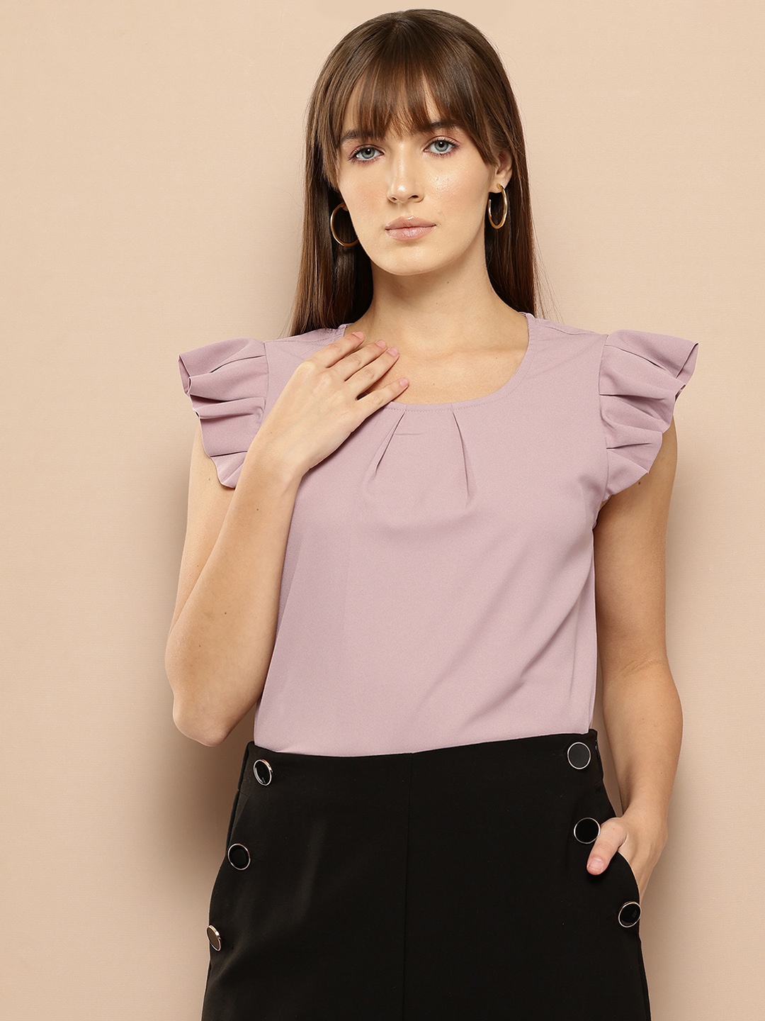

her by invictus Flutter Sleeves Regular Top, Mauve