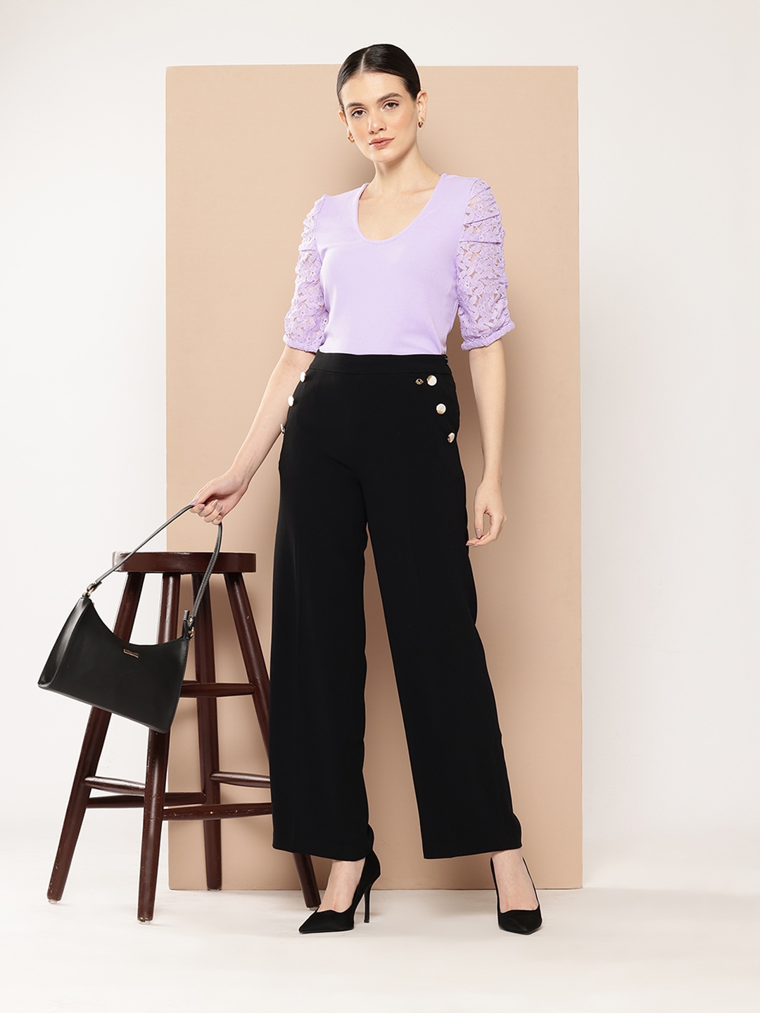 

her by invictus Lace Inserts Ruched Regular Top, Lavender