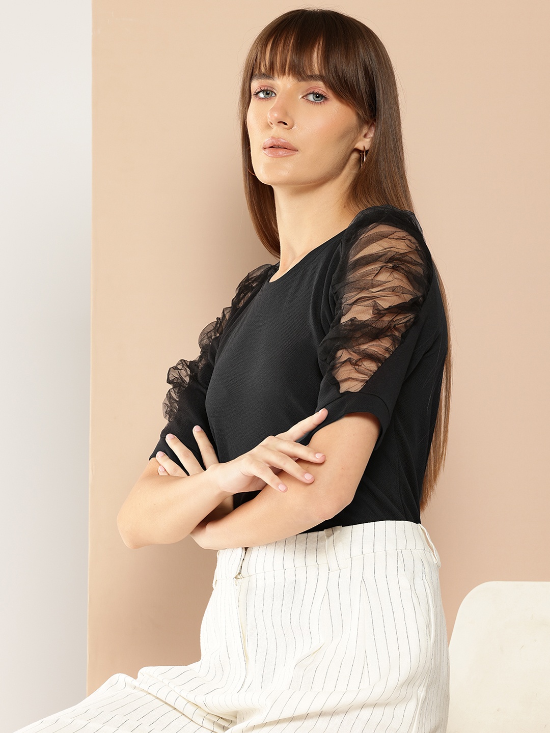 

her by invictus Puff Sleeve Top, Black