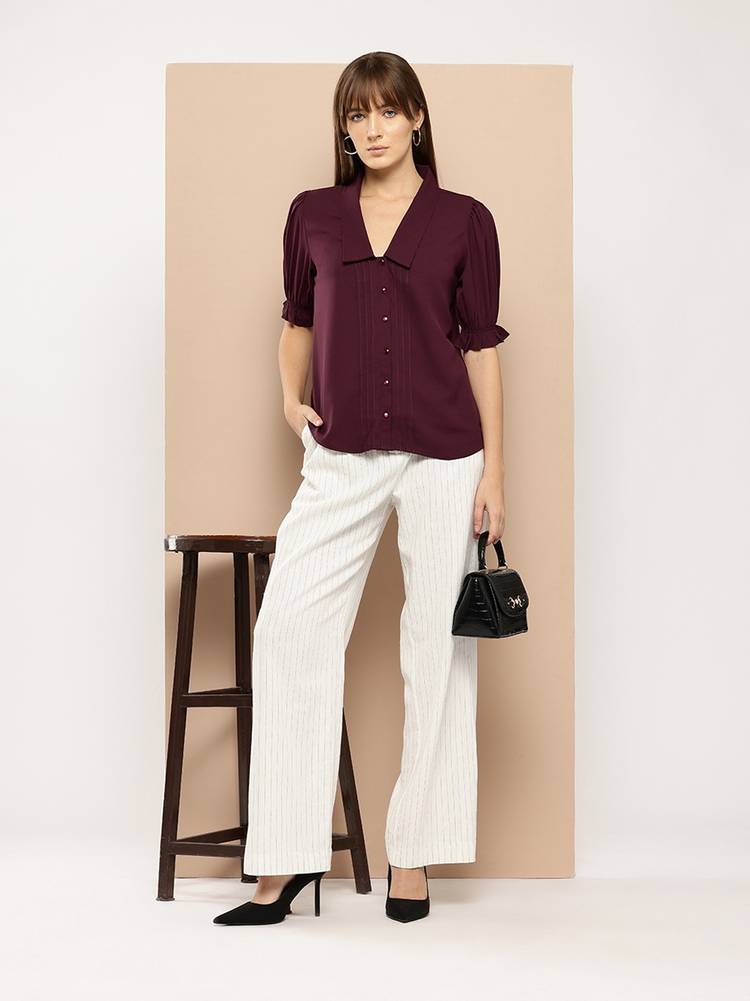 

her by invictus Pintuck Detailed Shirt Style Top, Burgundy