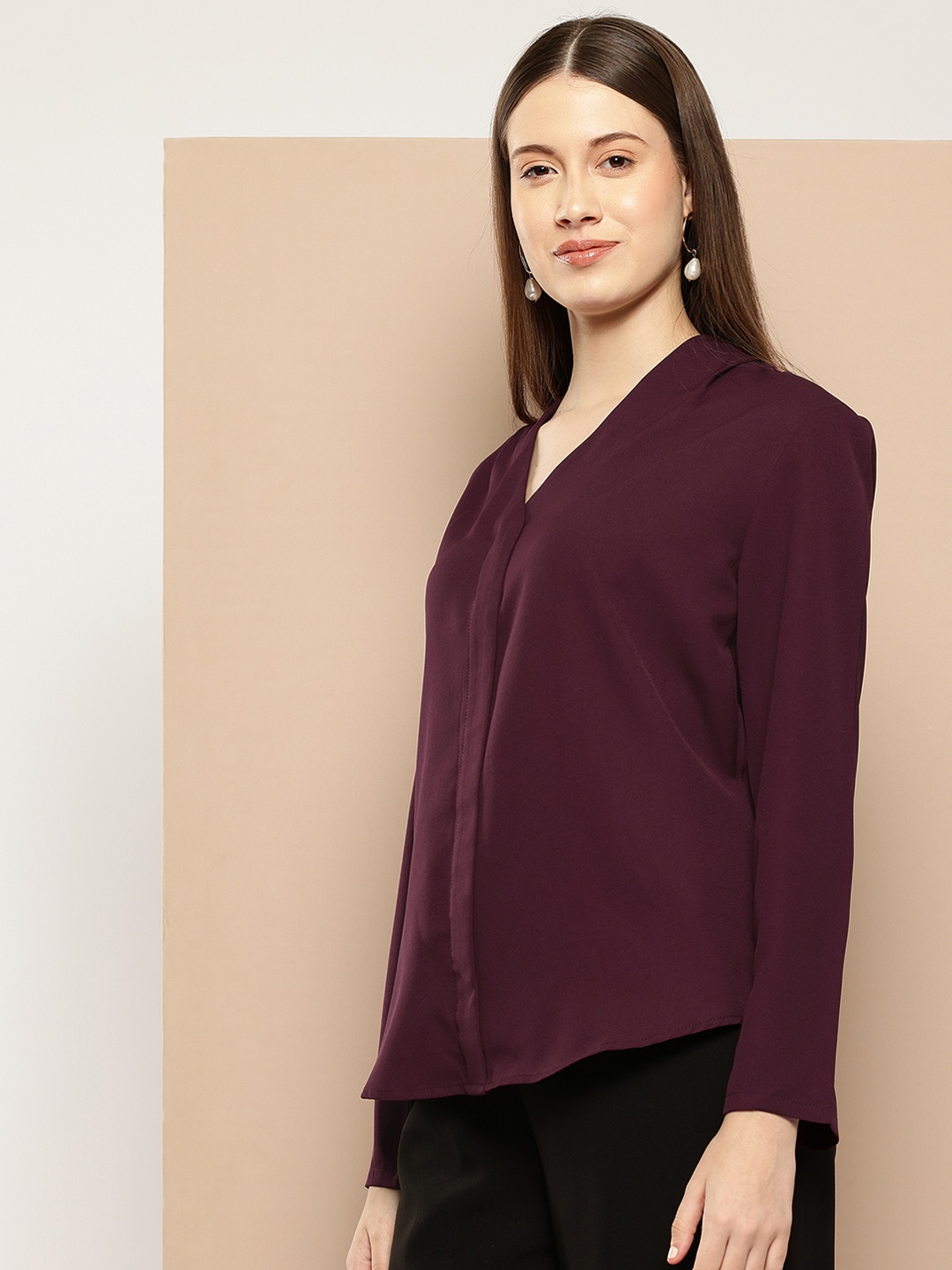 

her by invictus V-Neck Long Sleeve Top, Burgundy