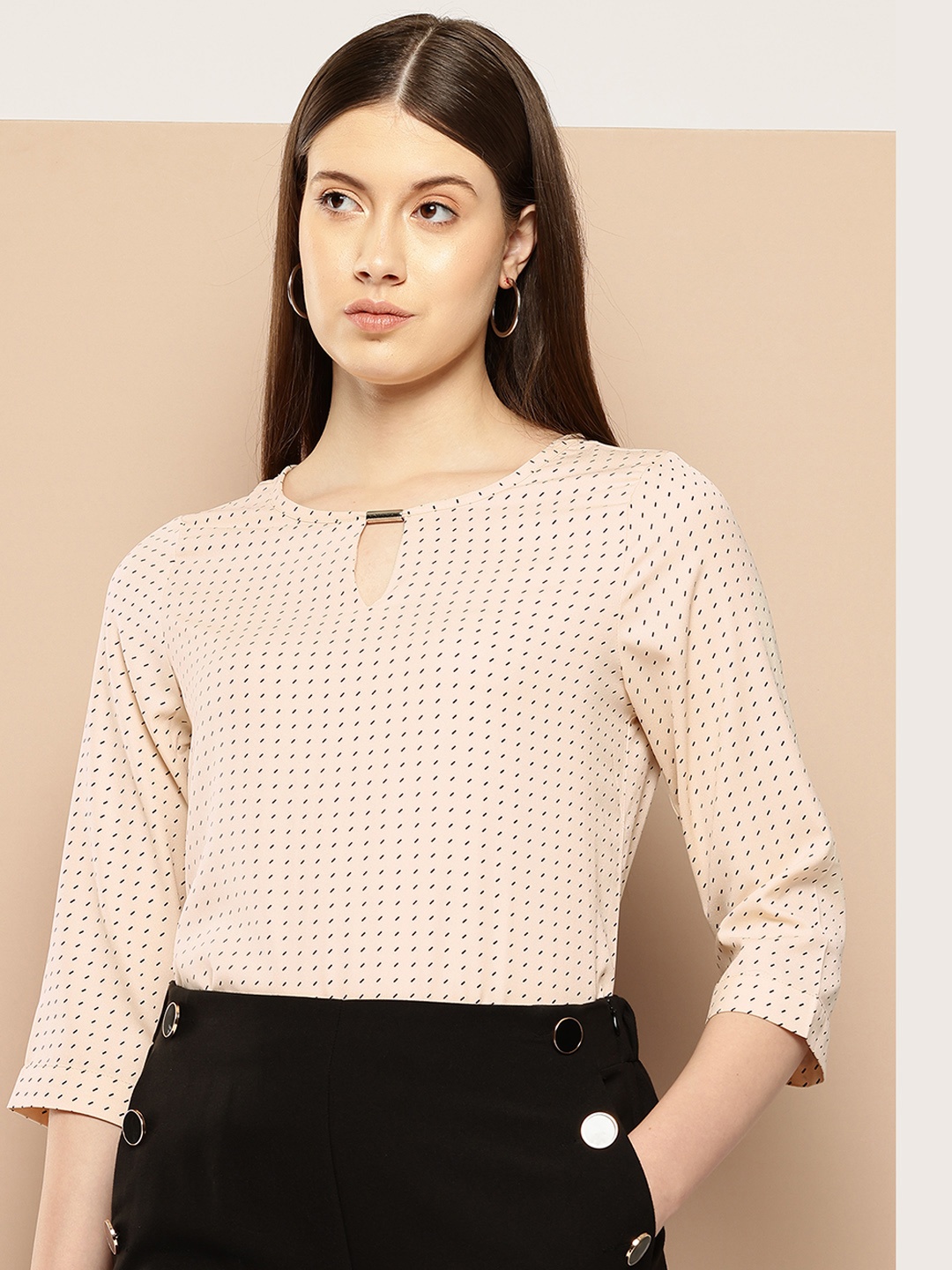 

her by invictus Geometric Print Top, Beige