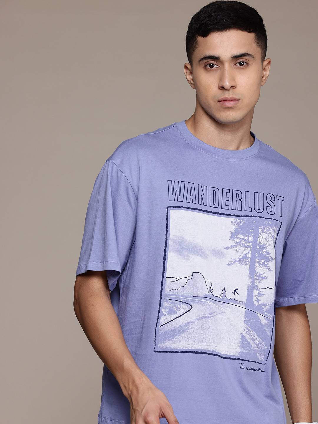 

The Roadster Lifestyle Co. Men Printed Relaxed Fit Pure Cotton T-shirt, Lavender