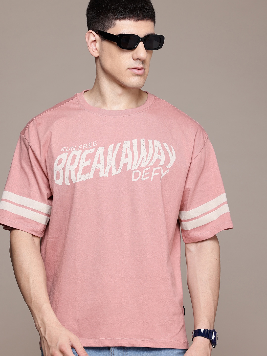 

The Roadster Lifestyle Co. Typography Pure Cotton Relaxed Fit T-shirt, Pink