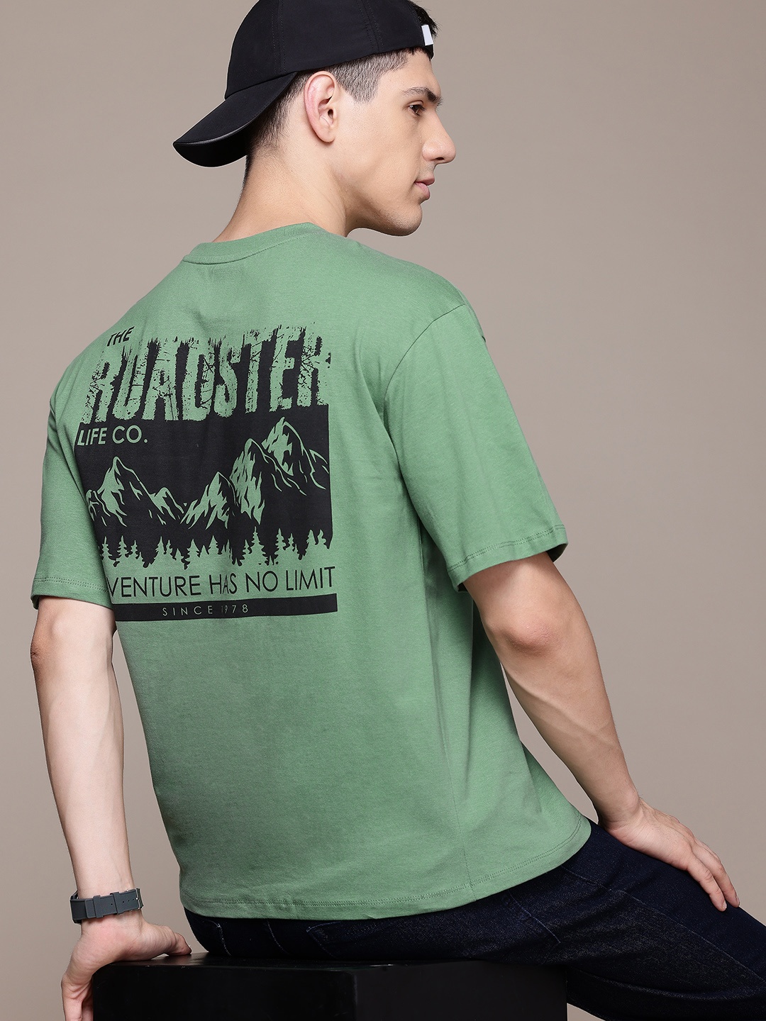 

The Roadster Lifestyle Co. Printed Pure Cotton Relaxed Fit T-shirt, Green