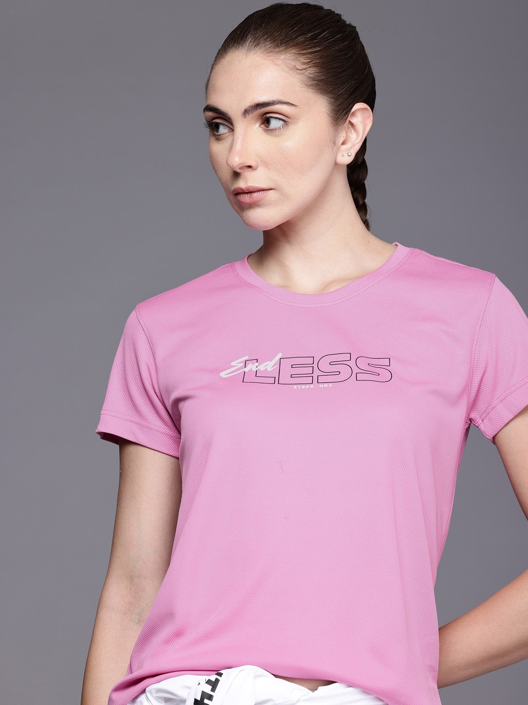 

HRX by Hrithik Roshan Typography Printed Rapid-Dry Antimicrobial Finish Running T-shirt, Pink