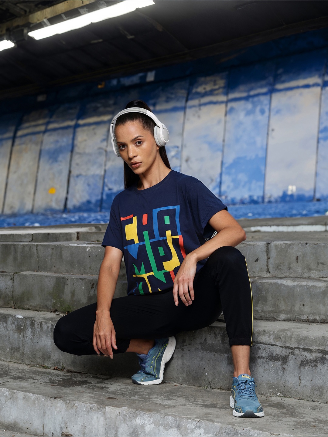 

HRX by Hrithik Roshan Women Printed Relaxed Fit T-shirt, Navy blue