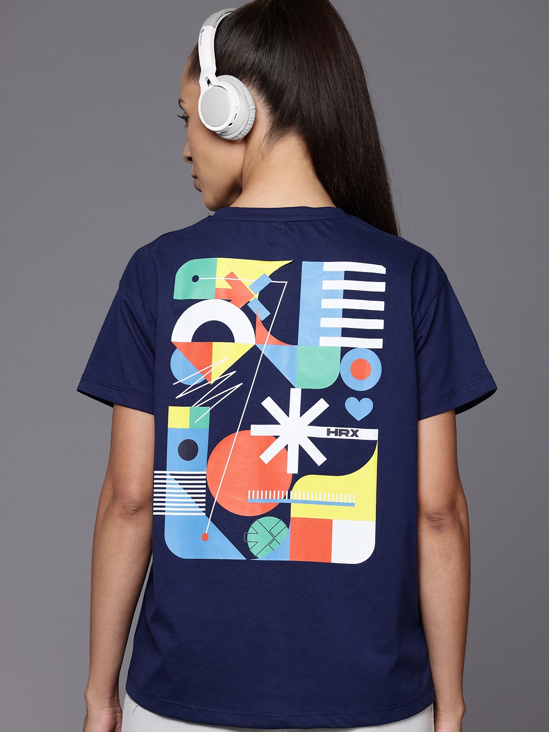 

HRX by Hrithik Roshan Printed Drop-Shoulder Sleeves Lifestyle T-shirt, Navy blue