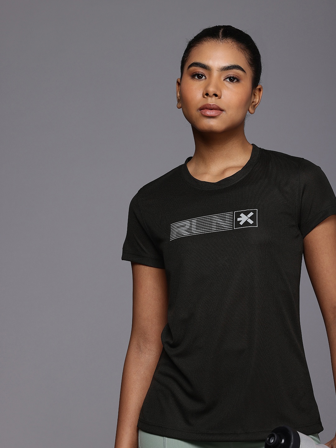 

HRX by Hrithik Roshan Self Design Rapid-Dry Antimicrobial Running T-shirt, Black