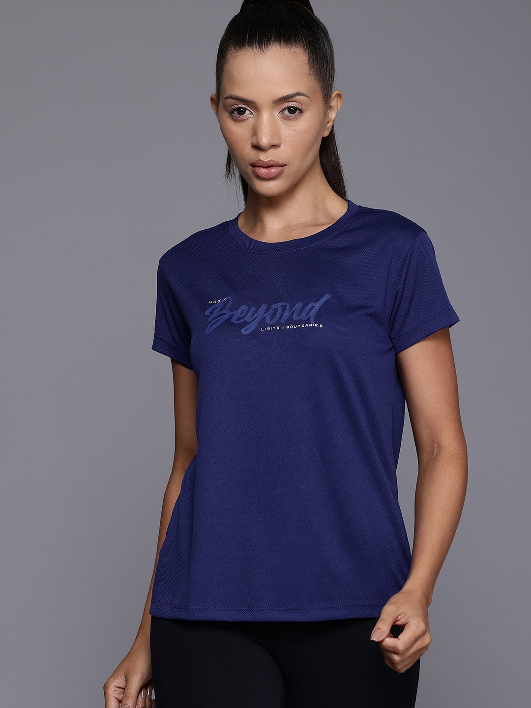 

HRX by Hrithik Roshan Typography Print Rapid-Dry Running T-shirt, Navy blue