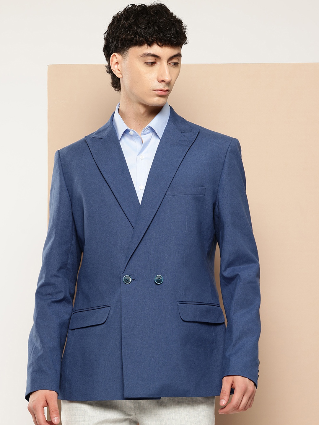 

INVICTUS Slim Fit Double Breasted Formal Blazer, Navy blue