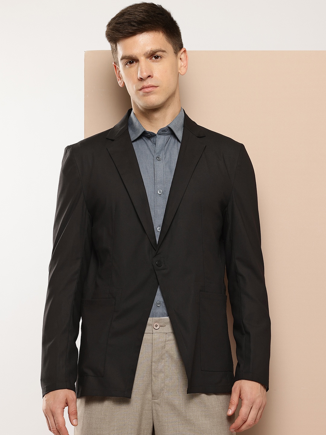 

INVICTUS Single-Breasted Formal Blazer, Black