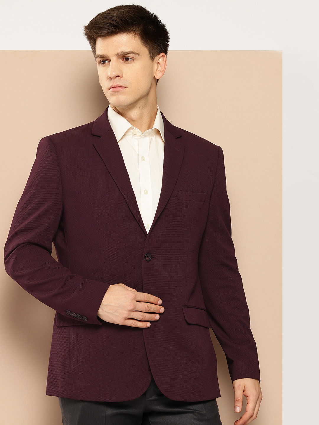 

INVICTUS Slim Fit Single-Breasted Blazer, Burgundy