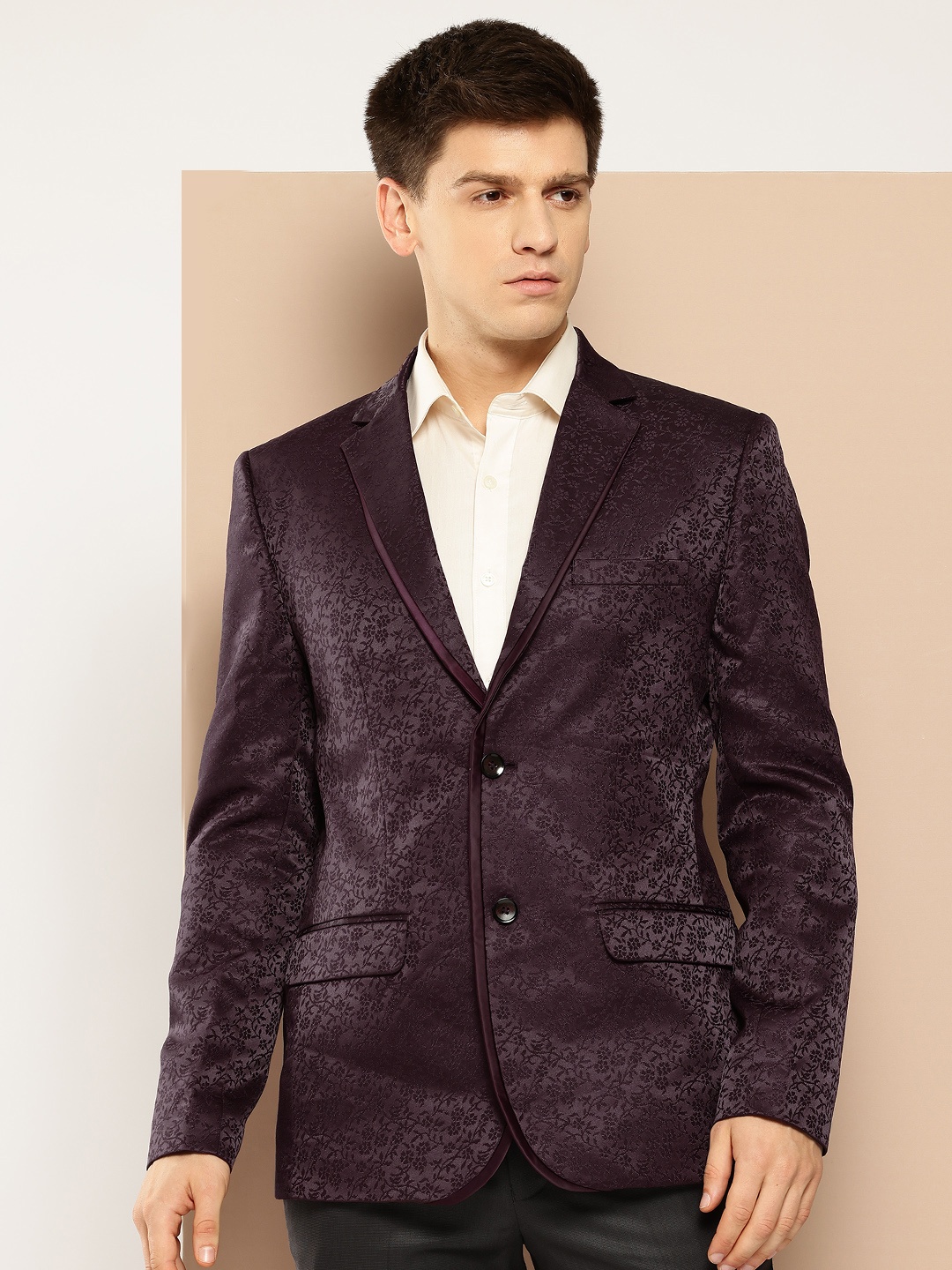 

INVICTUS Slim Fit Single-Breasted Blazer, Burgundy