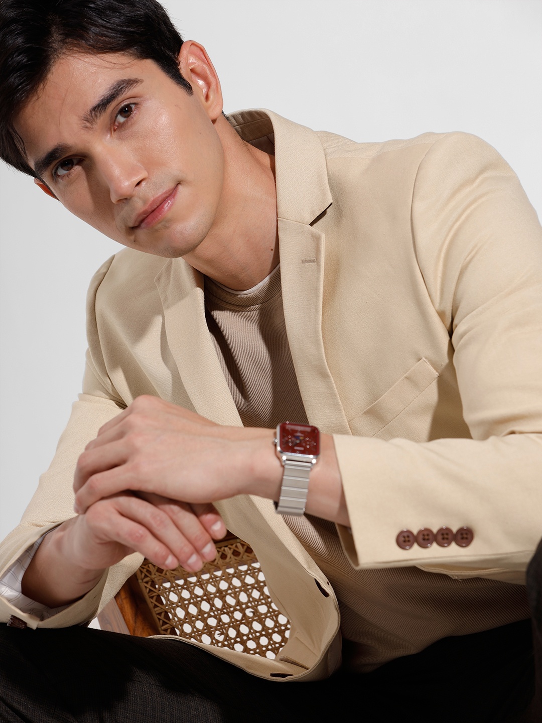 

INVICTUS Single-Breasted Slim Fit Formal Blazer, Beige