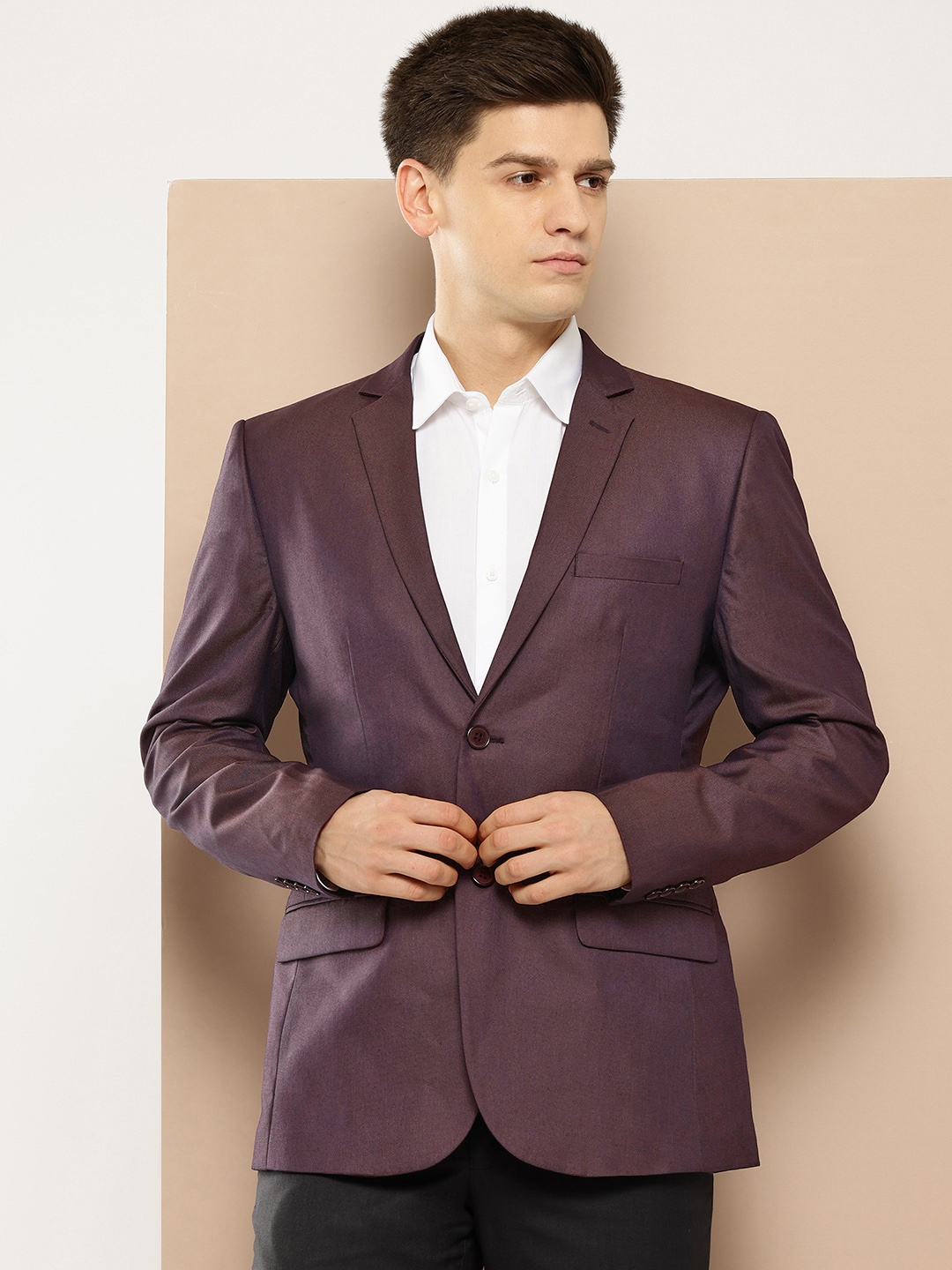 

INVICTUS Single-Breasted Slim Fit Blazer, Burgundy