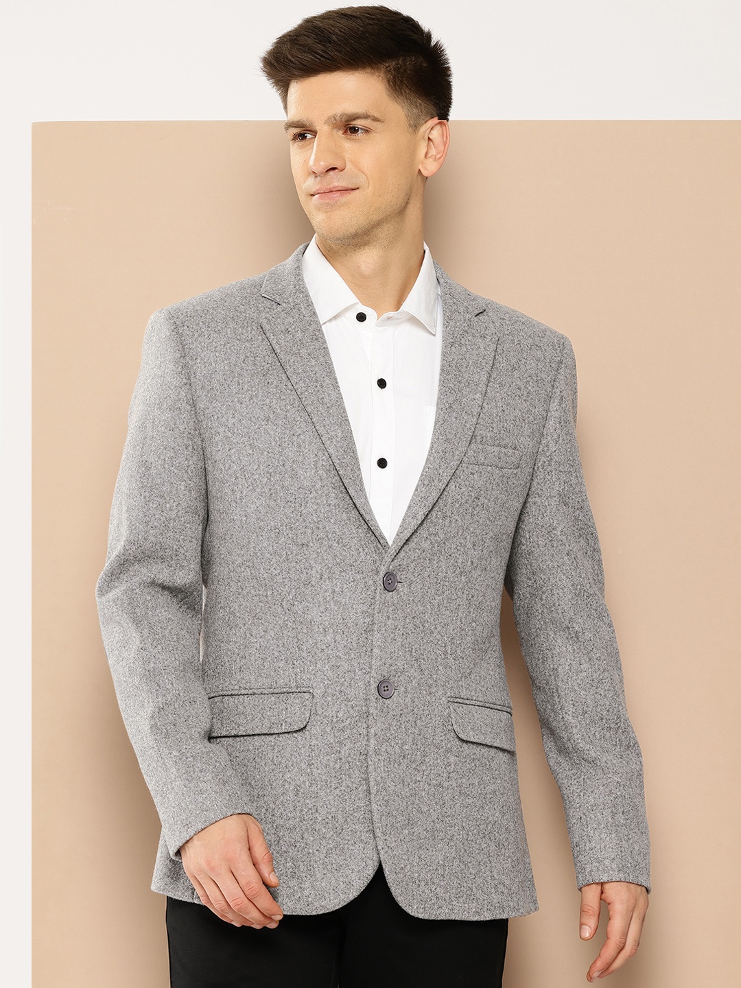 

INVICTUS Single-Breasted Slim Fit Smart Casual Blazer, Grey melange