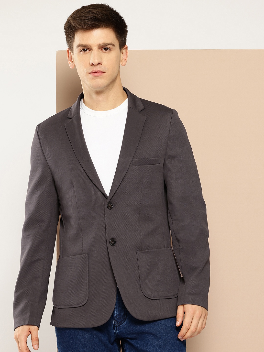 

INVICTUS Single-Breasted Slim Fit Smart Casual Blazer, Brown