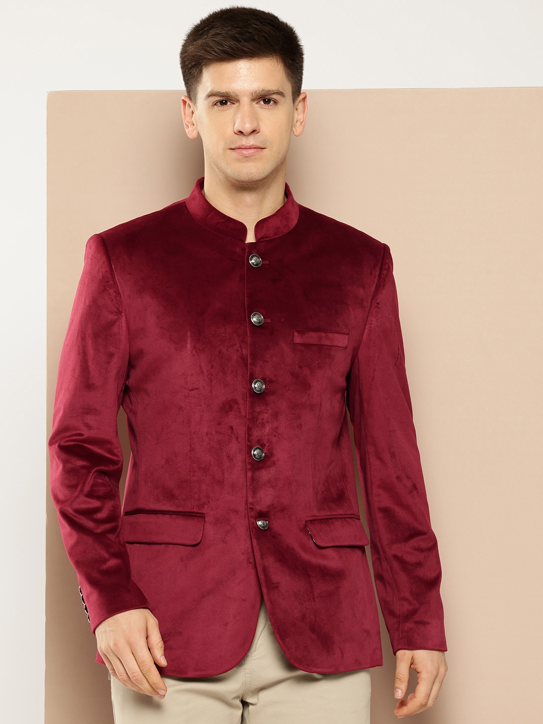 

INVICTUS Velvet Finish Slim Fit Party Blazer, Maroon