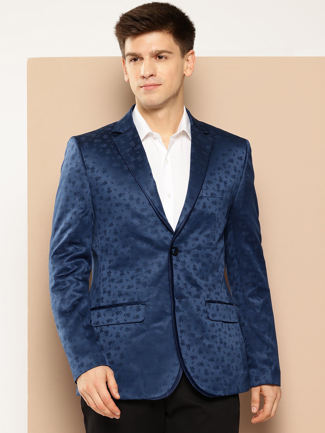 

INVICTUS Self-Design Slim Fit Smart Casual Blazer, Blue