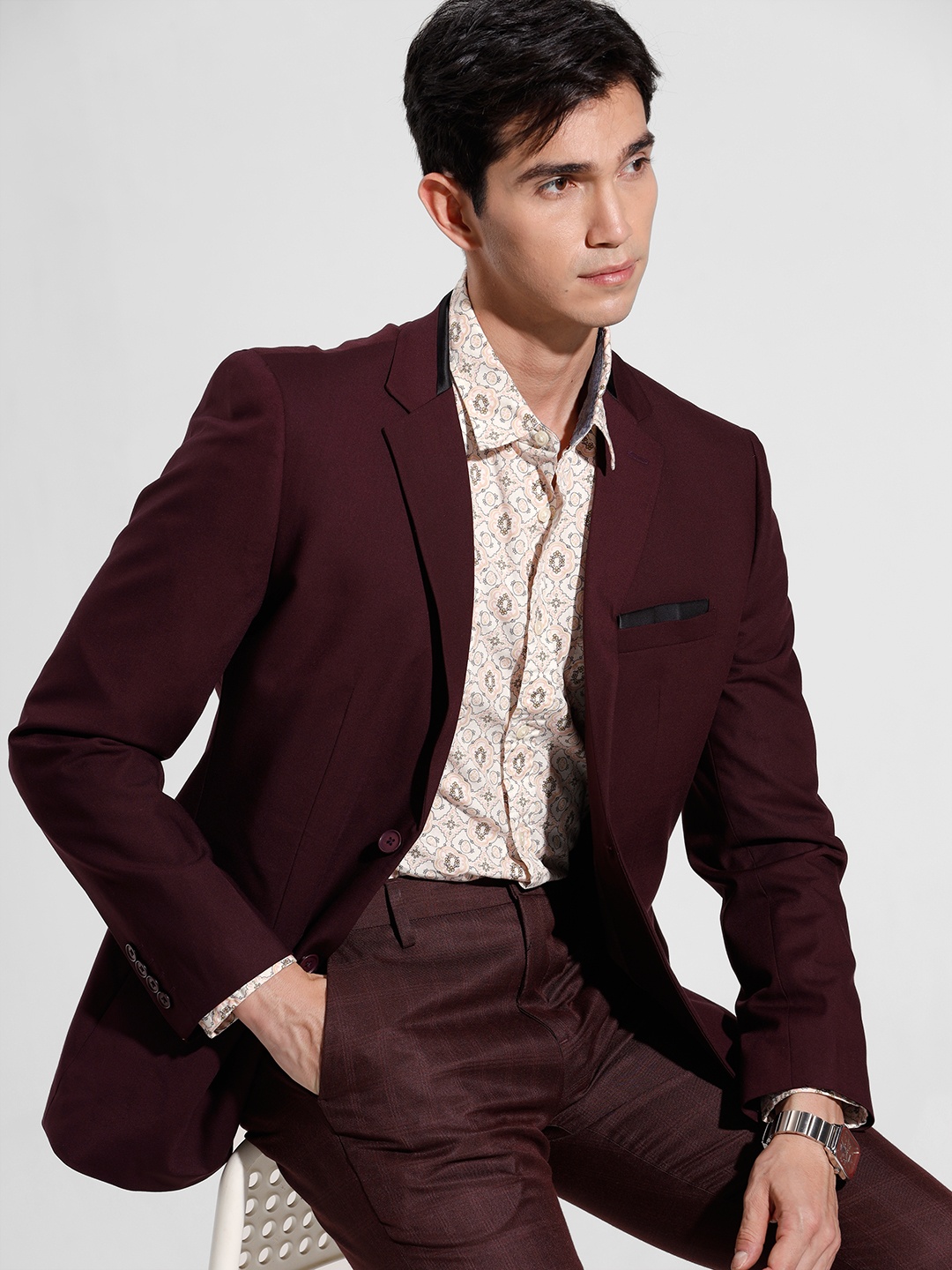 

INVICTUS Single-Breasted Slim Fit Blazer, Burgundy