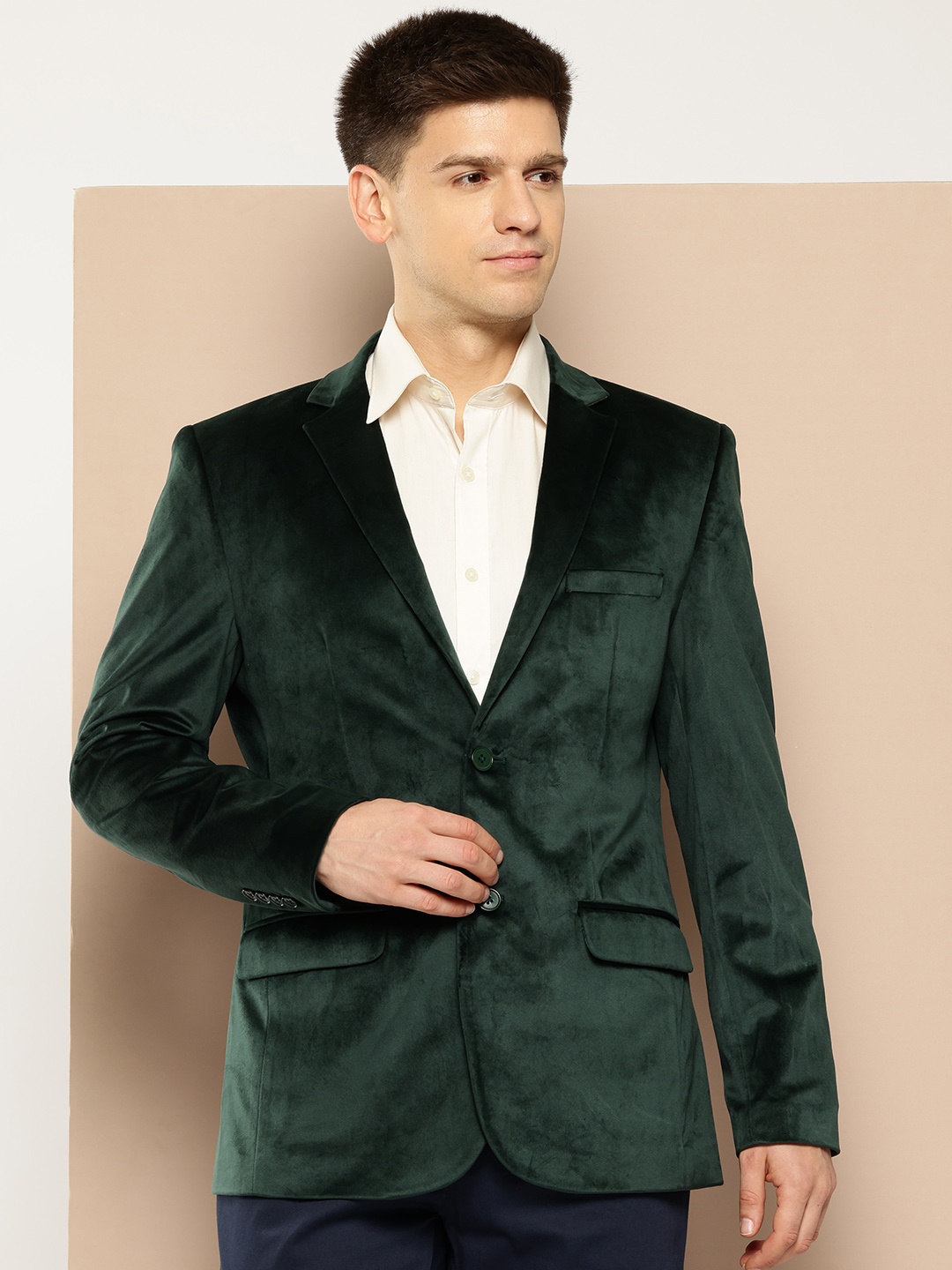

INVICTUS Velvet Finish Slim Fit Party Blazer, Green