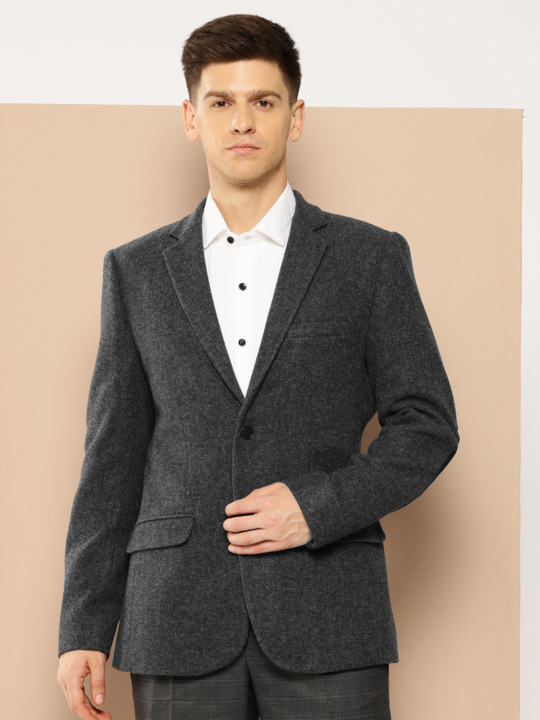 

INVICTUS Slim Fit Single-Breasted Blazer, Grey