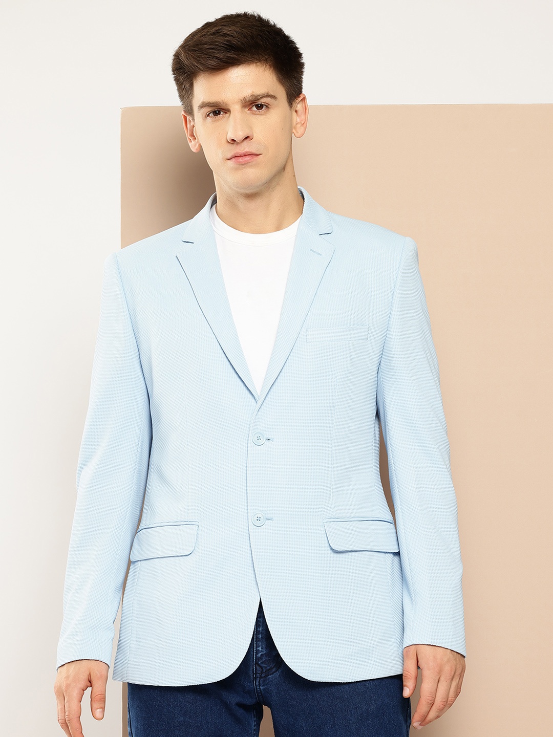 

INVICTUS Self-Design Slim Fit Smart Casual Blazer, Blue