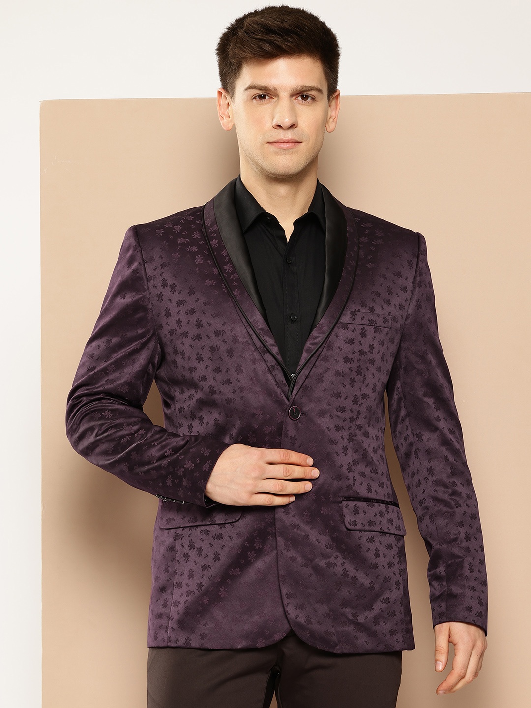 

INVICTUS Slim Fit Jacquard Blazer, Burgundy