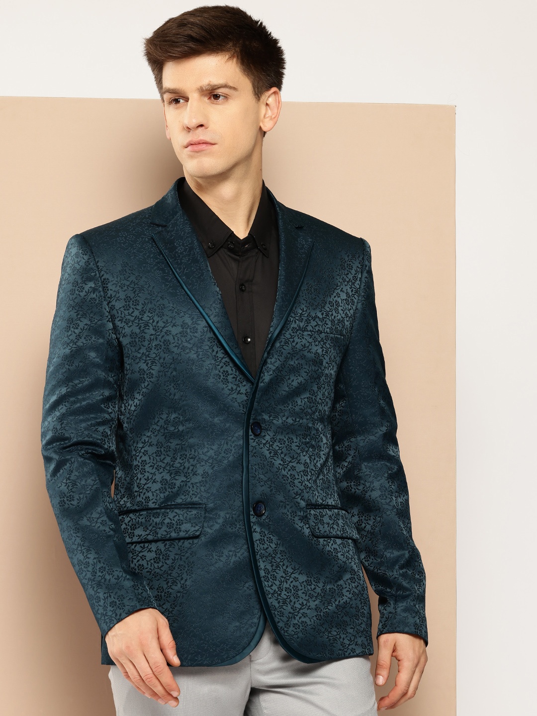 

INVICTUS Floral Weave Slim Fit Party Blazer, Teal