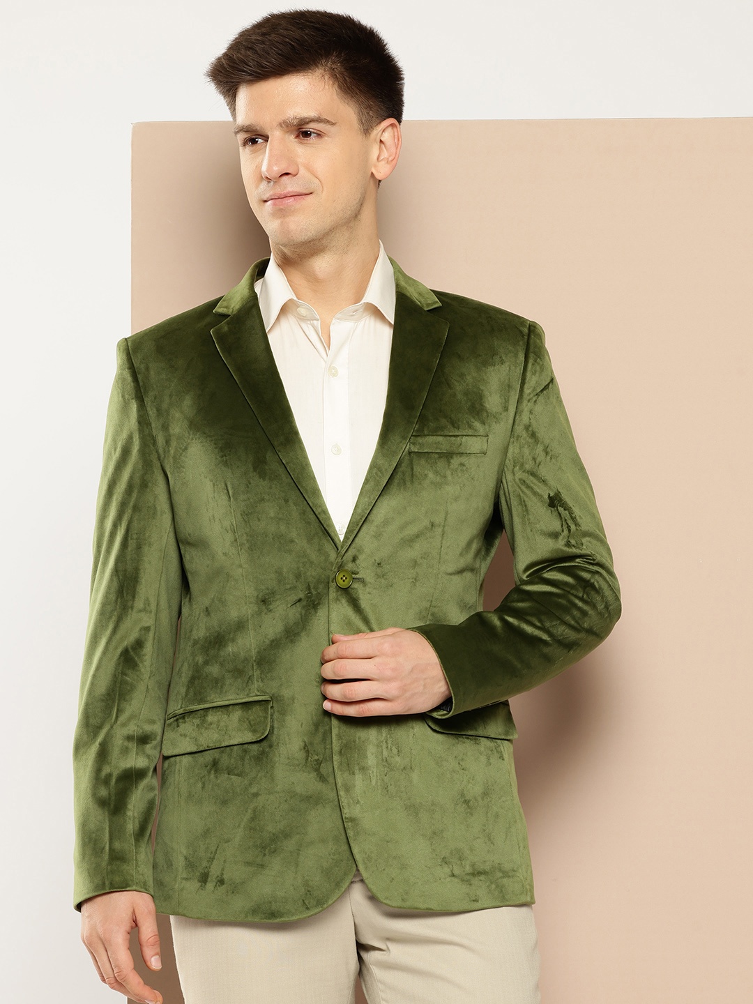 

INVICTUS Velvet Finish Slim Fit Party Blazer, Green