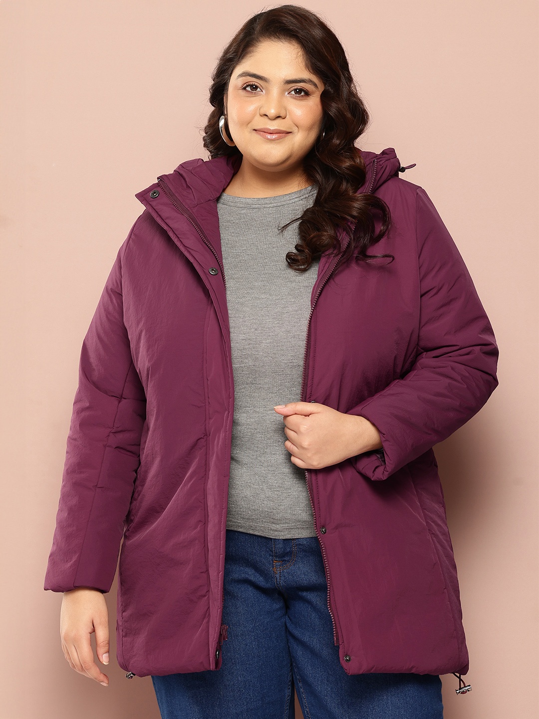 

Sztori Plus Size Longline Padded Hooded Jacket, Burgundy
