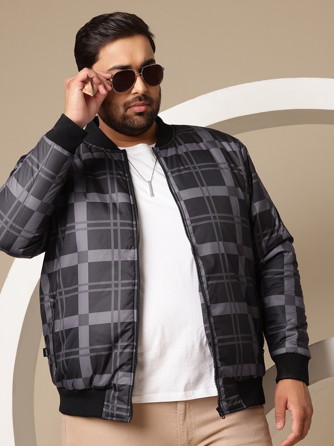 

Sztori Plus Size Checked Bomber Jacket, Black
