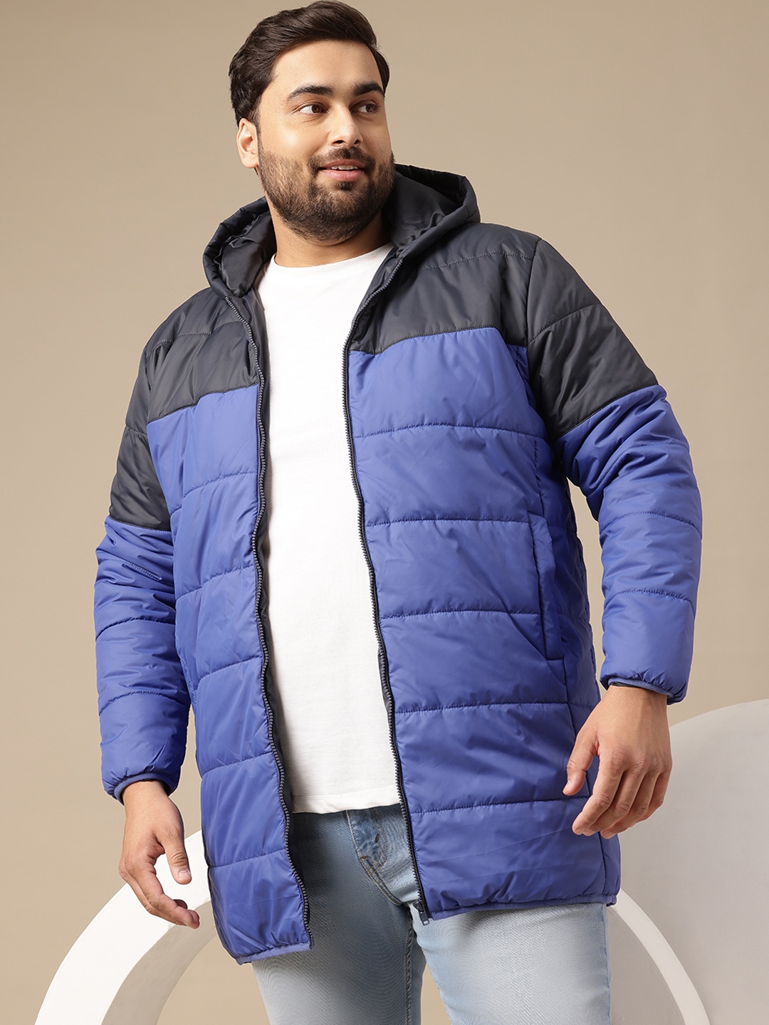 

Sztori Plus-Size Colourblocked Longline Puffer Jacket, Blue
