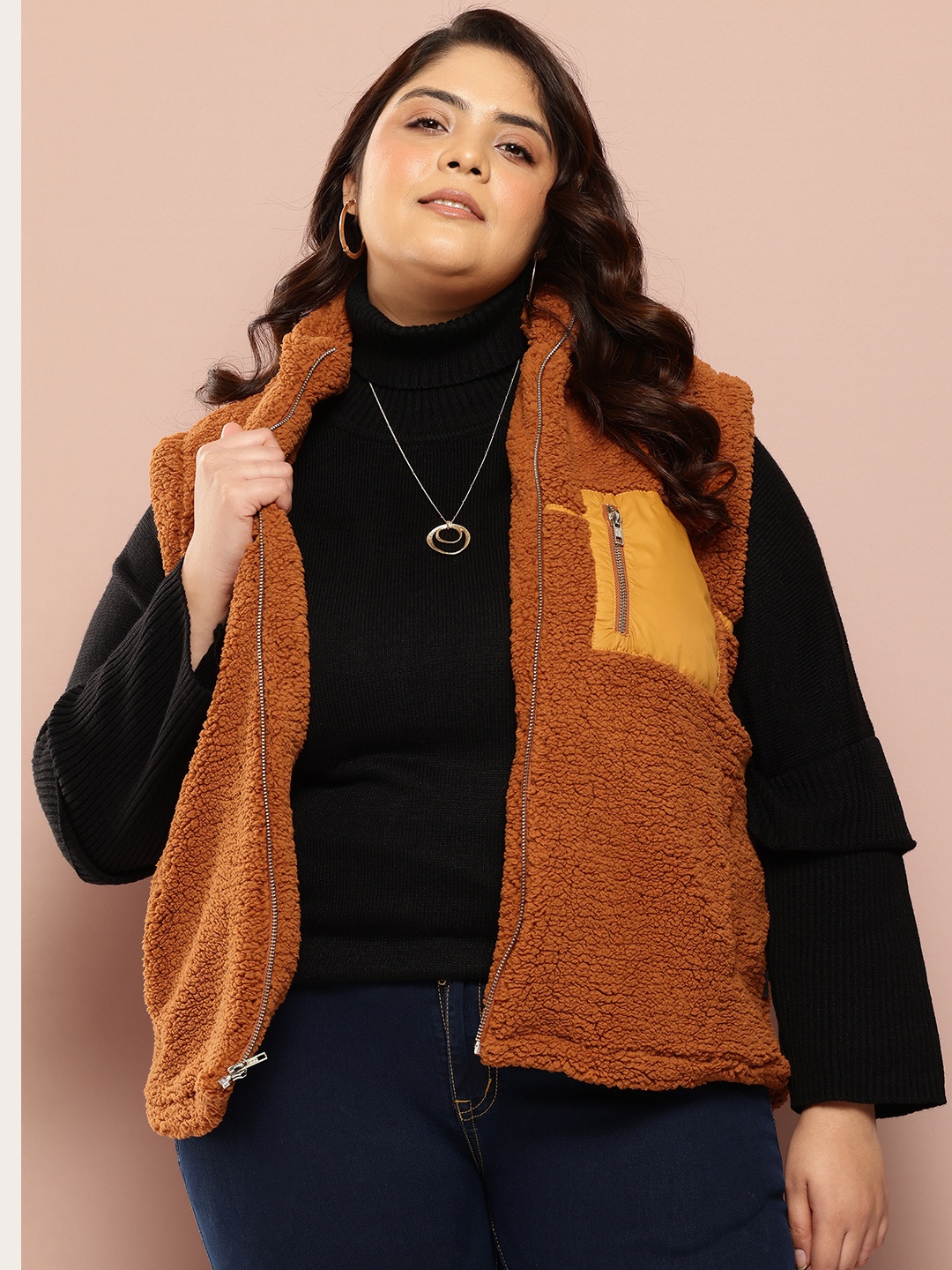 

Sztori Plus Size Fleece Tailored Jacket, Rust