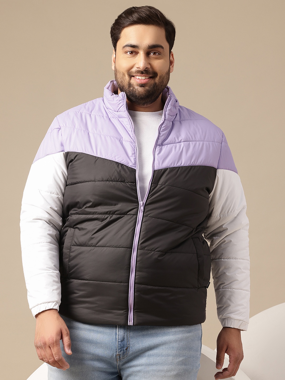 

Sztori Plus-Size Colourblocked Puffer Jacket, Lavender