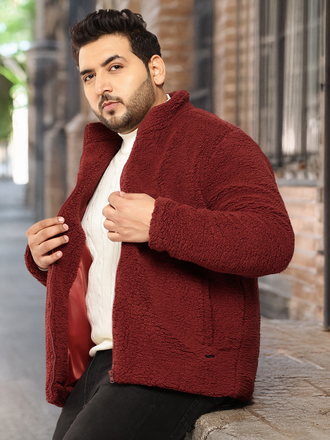 

Sztori Plus Size Fleece Tailored Jacket, Maroon
