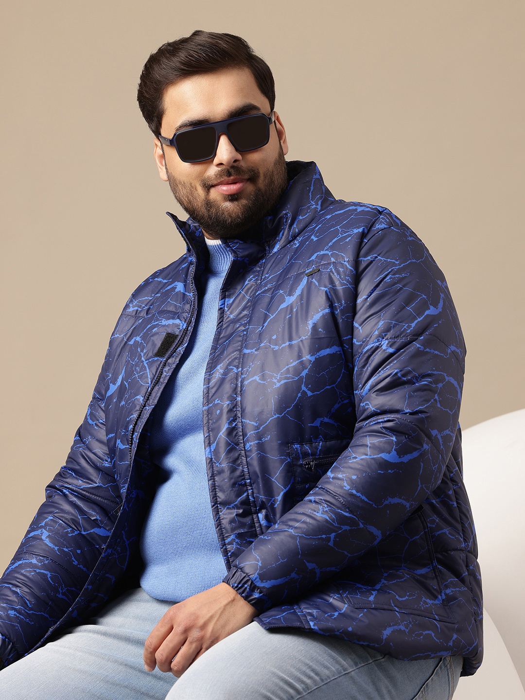 

Sztori Plus Size Printed Padded Jacket, Blue