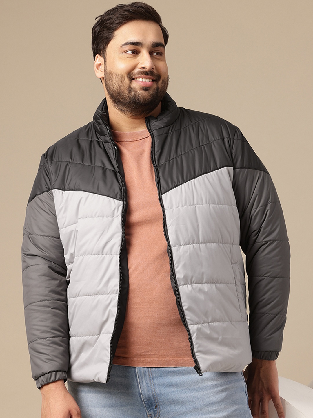 

Sztori Plus-Size Colourblocked Puffer Jacket, Grey