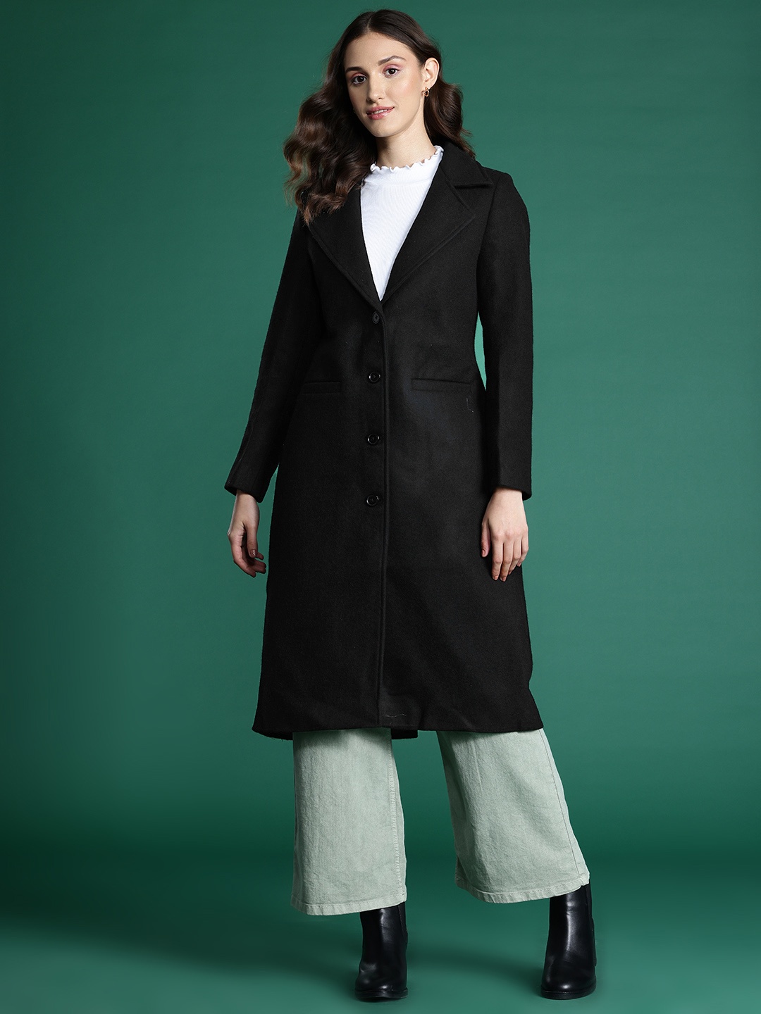 

DressBerry Lapel Collar Longline Overcoat, Black