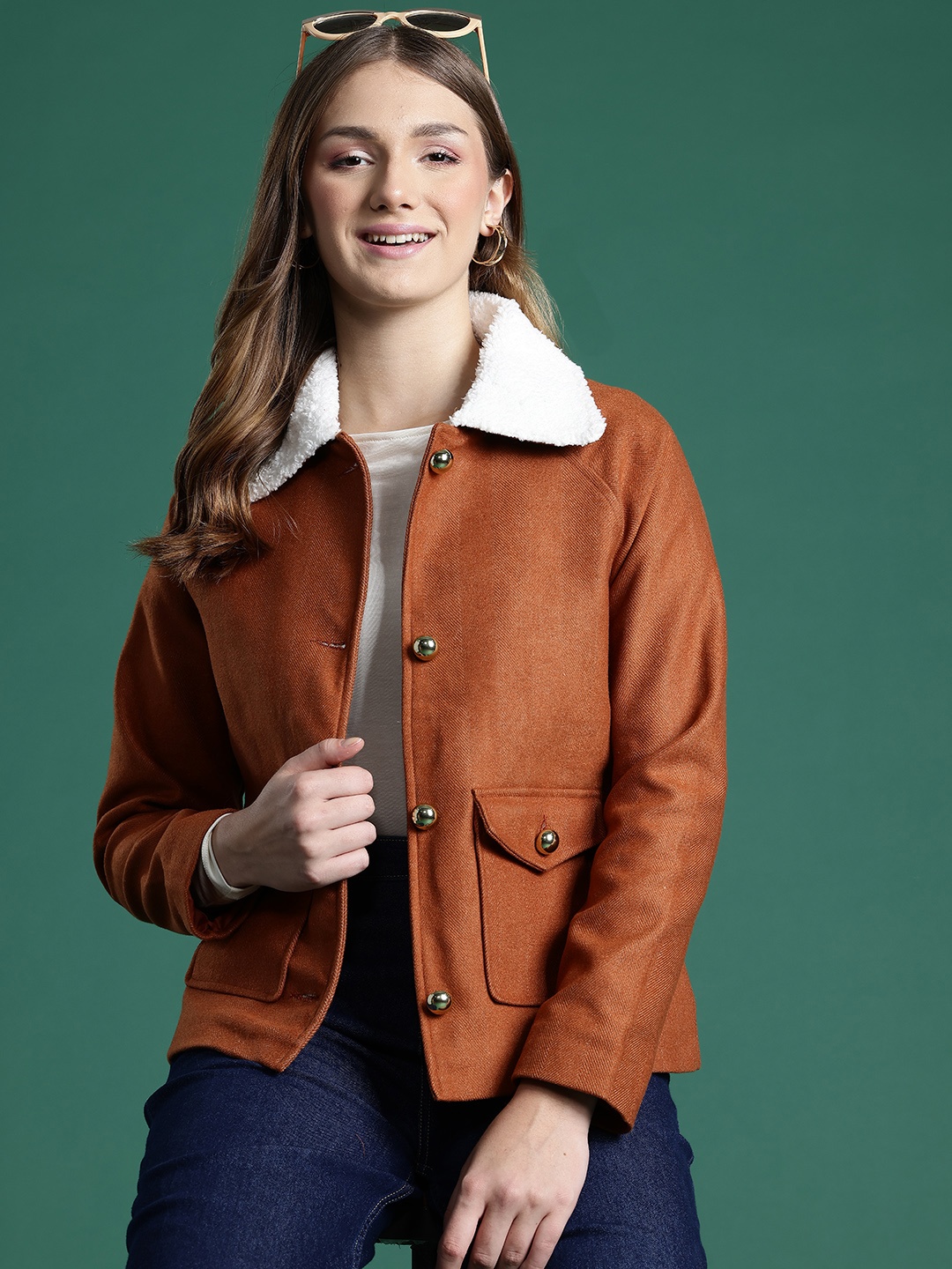 

DressBerry Spread Collar Overcoat, Brown