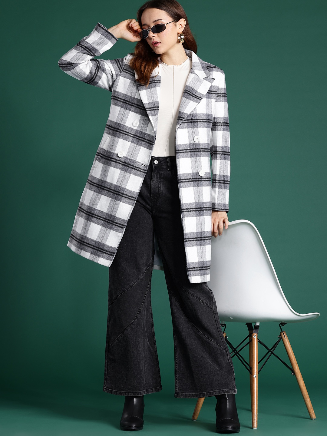 

DressBerry Bizwear Checked Longline Overcoat, White